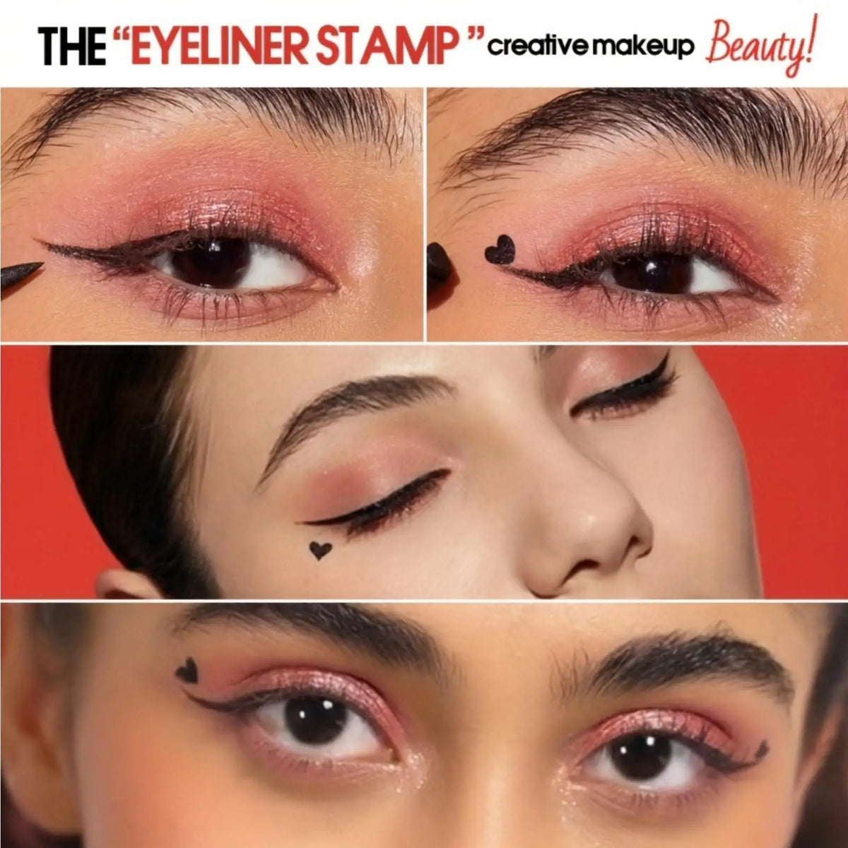 Double-head Liquid Eyeliner Pen with Stamps, Natural Finish Waterproof Quick-drying Long-lasting, Friendly Beginner Eye Beauty