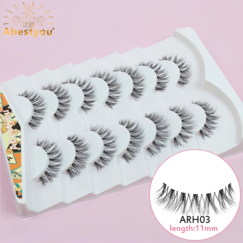 Abestyou Offical 7Pair 12mm Short Brown Coffee Color False EyeLashes Natural Long Wispy Invisible Band Full Strip 3d Mink Lashes